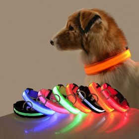 Glow-In-The-Dark Pet Collar For Dog & Cat; LED Dog Collar For Night Walking; USB charging - Red - S