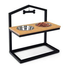 Adjustable Heights Elevated Dog Bowl Feeder Stand - Natural - Pet Supplies