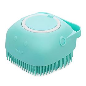 Dog Cat Bath Brush Comb Silicone Rubber Dog Puppy Massage Brush Hair Fur Grooming Cleaning Brush Soft Shampoo Dispenser - Blue