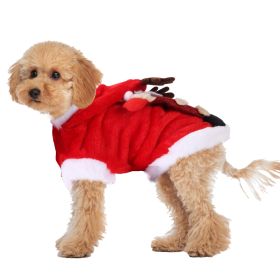 Pet Christmas Clothes Santa Claus Reindeer Antlers Costume Winter Outfit New Year Coat - L