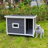 Outdoor Puppy Dog Kennel ; Waterproof Dog Cage;  Wooden Dog House with Porch Deck - Gray