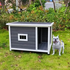 Outdoor Puppy Dog Kennel ; Waterproof Dog Cage;  Wooden Dog House with Porch Deck - Gray