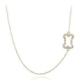 Gold Tone over Sterling Silver CZ Dog Bone Necklace - NG13603