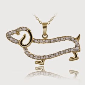 18K Gold over Sterling Silver Diamond Accent Dachshund Dog Necklace - PG12209