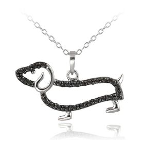 Sterling Silver Black Diamond Accent Dachshund Dog Necklace - P12209M4