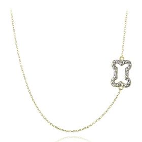 Gold Tone over Silver Diamond Accent Dog Bone Necklace - NG13668