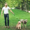 Double Dogs Leash No-Tangle Dogs Lead Reflective Dogs Walking Leash w/ Swivel Coupler Padded Handle - Green