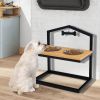 Adjustable Heights Elevated Dog Bowl Feeder Stand - Natural - Pet Supplies