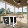 Outdoor Puppy Dog Kennel ; Waterproof Dog Cage;  Wooden Dog House with Porch Deck - Gray