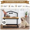 Adjustable Heights Elevated Dog Bowl Feeder Stand - Natural - Pet Supplies