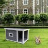 Outdoor Puppy Dog Kennel ; Waterproof Dog Cage;  Wooden Dog House with Porch Deck - Gray