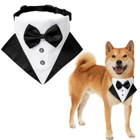 wedding suit dog collar pet saliva towel dog wedding triangle scarf - Khaki white triangular scarf collar suit - M