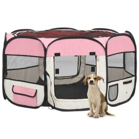 Foldable Dog Playpen with Carrying Bag Pink 49.2"x49.2"x24" - Pink