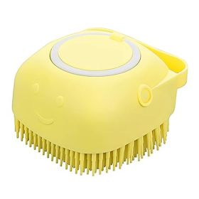 Dog Cat Bath Brush Comb Silicone Rubber Dog Puppy Massage Brush Hair Fur Grooming Cleaning Brush Soft Shampoo Dispenser - Yellow