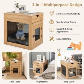 Furniture Style Dog Kennel with Drawer and Removable Dog Bed - Natural