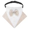 wedding suit dog collar pet saliva towel dog wedding triangle scarf - Khaki white triangular scarf collar suit - M