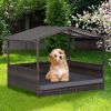 Outdoor Wicker Dog House with Weatherproof Roof - Gray