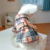 Pet Dress; Plaid Dog Dress With Belt; Winter Cat Dress Pet Clothes For Small Medium Dogs & Cats - Dark Khaki - M