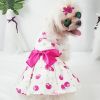 Summer Dog Dress; Pet Clothes With Bow Floral Pattern; Dog Skirt For Small & Medium Dogs - Dark Pink - L