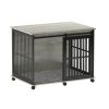 Furniture dog crate sliding iron door dog crate with mat. (Rustic Brown,43.7''W x 30''D x 33.7''H). - Grey