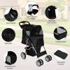 Simple Desight Foldable 4-Wheel Pet Stroller With Storage Basket - black - Pets